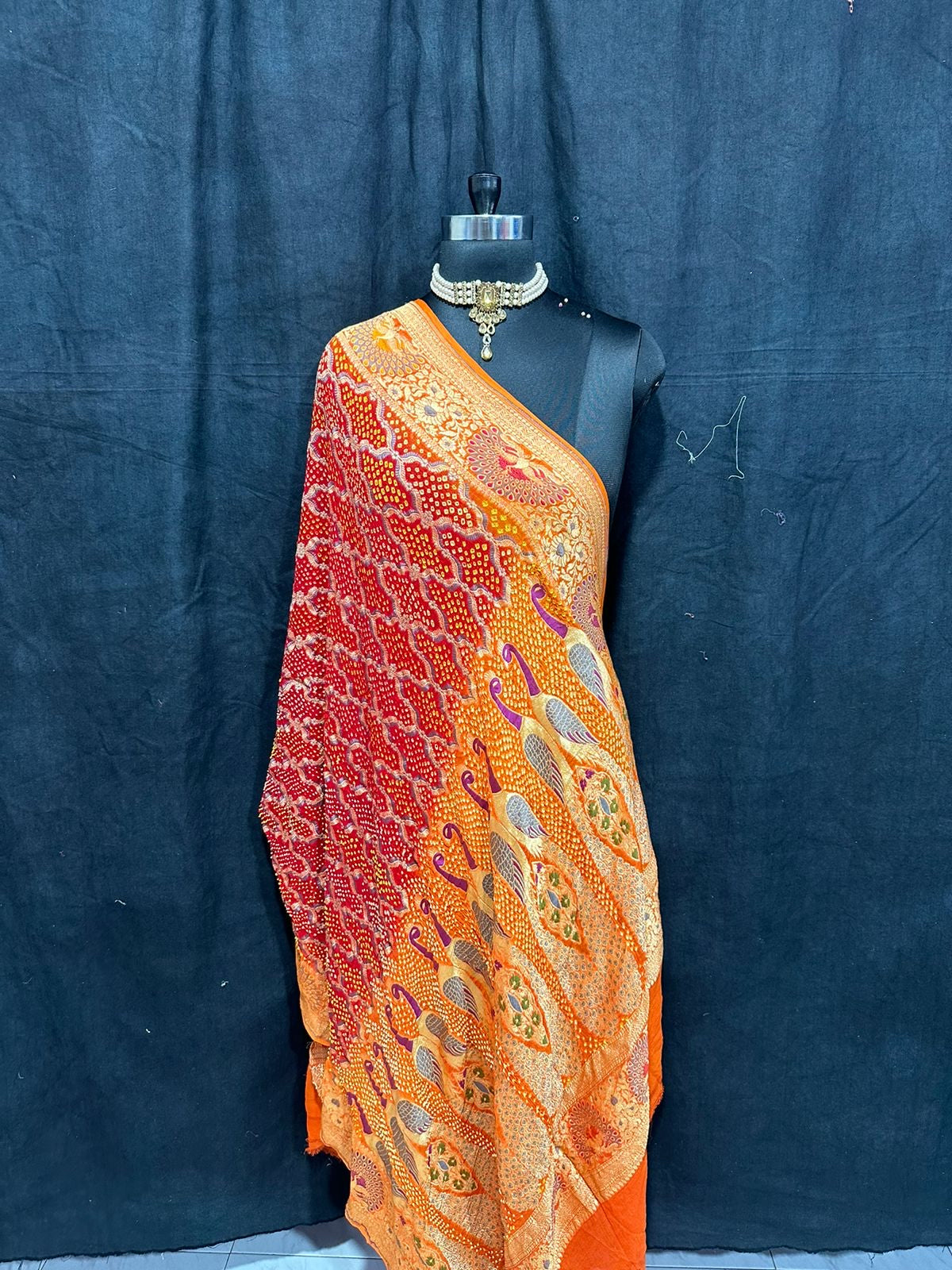 Bandhani banarsi peacock inspired Dupatta - Saffronfashionindia