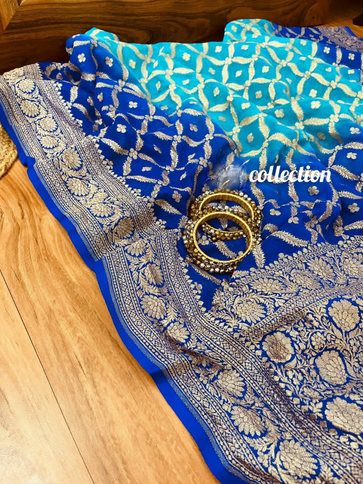 Banarsi Blue Shaded Gorgette Saree - Saffronfashionindia