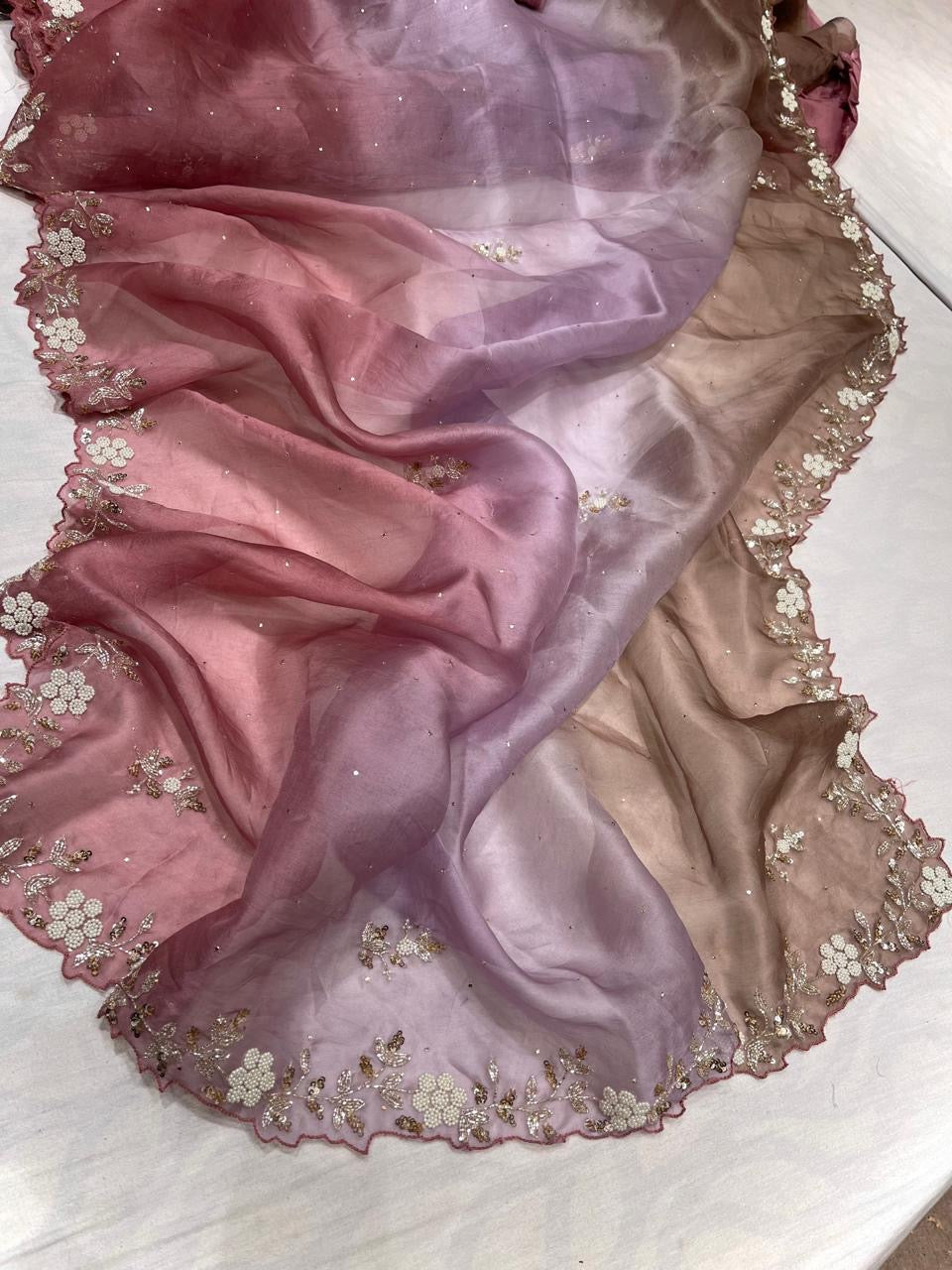 Organza Mukesh inspired saree Partywear sari - Saffronfashionindia