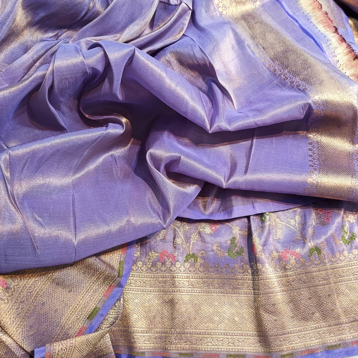 Purple Katan Meenakari handwoven saree tissue silk saree blouse - Saffronfashionindia