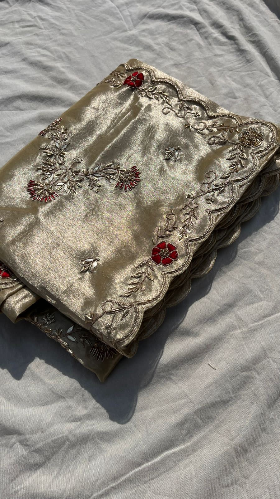 Rinjani tissue silk zardosi saree - Saffronfashionindia