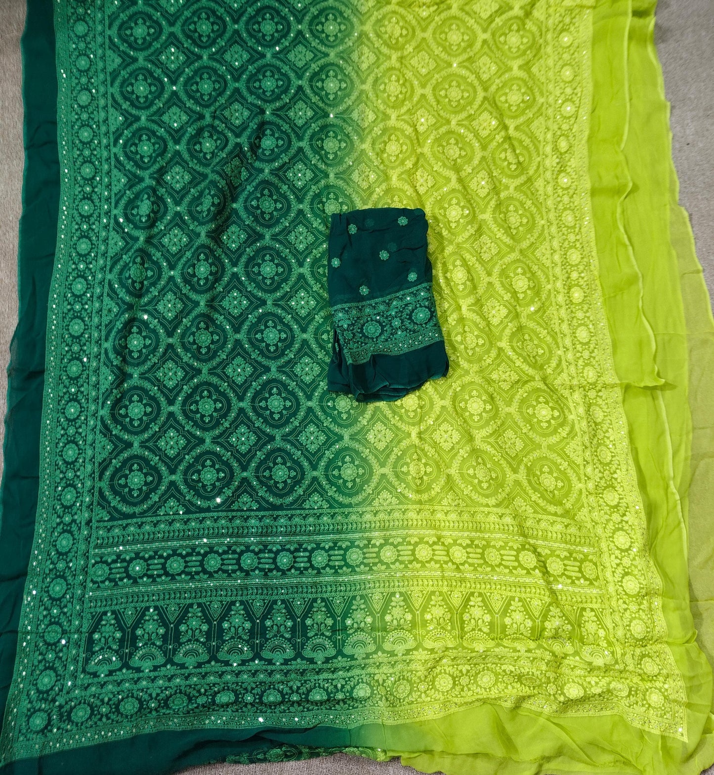 Dual shaded Chikankari saree Georgette saree women sari blouse - Saffronfashionindia