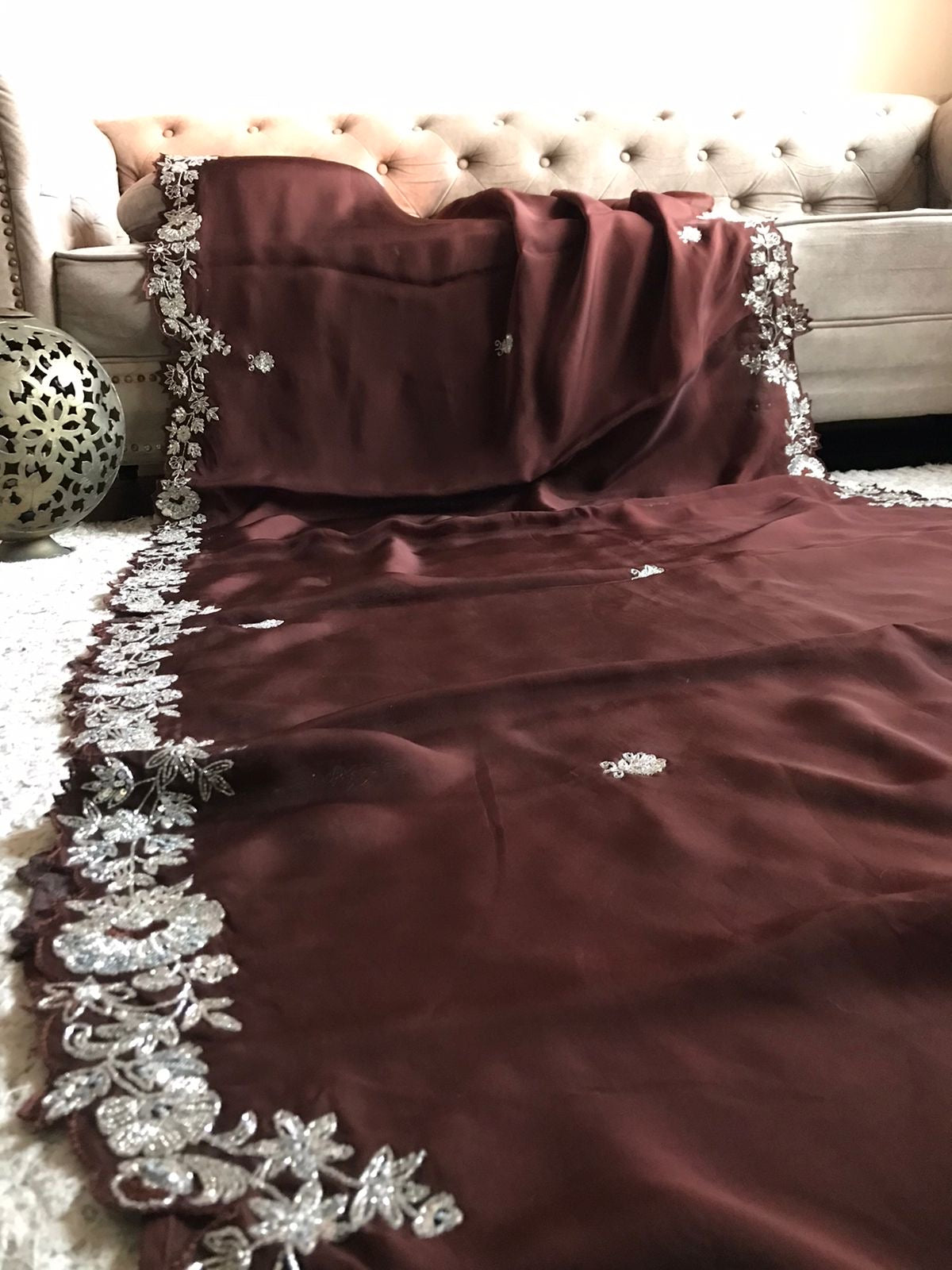 Brown organza silk saree premium sarees - Saffronfashionindia