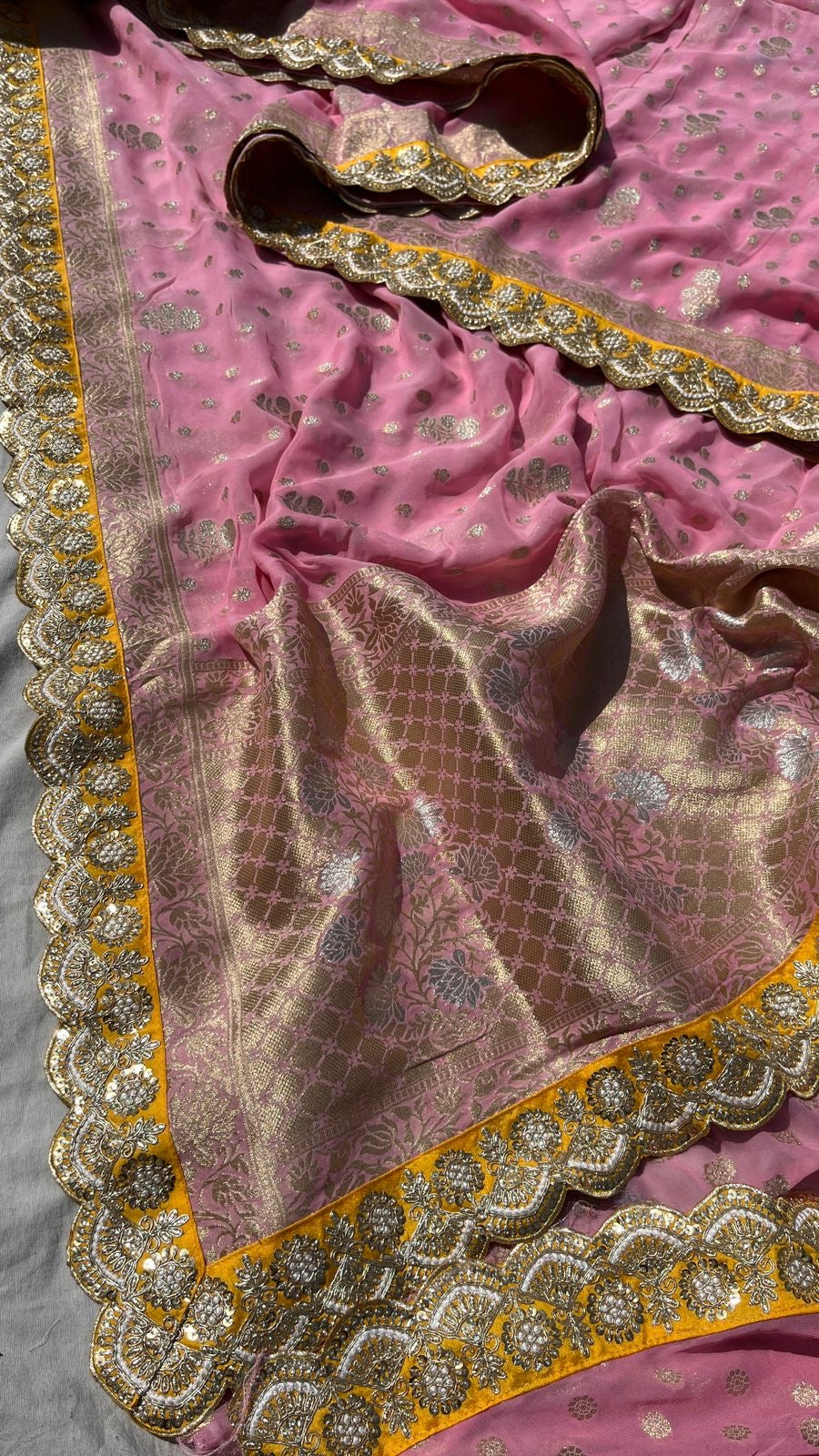 Khaddi Gorgette Banarsi munga saree - Saffronfashionindia