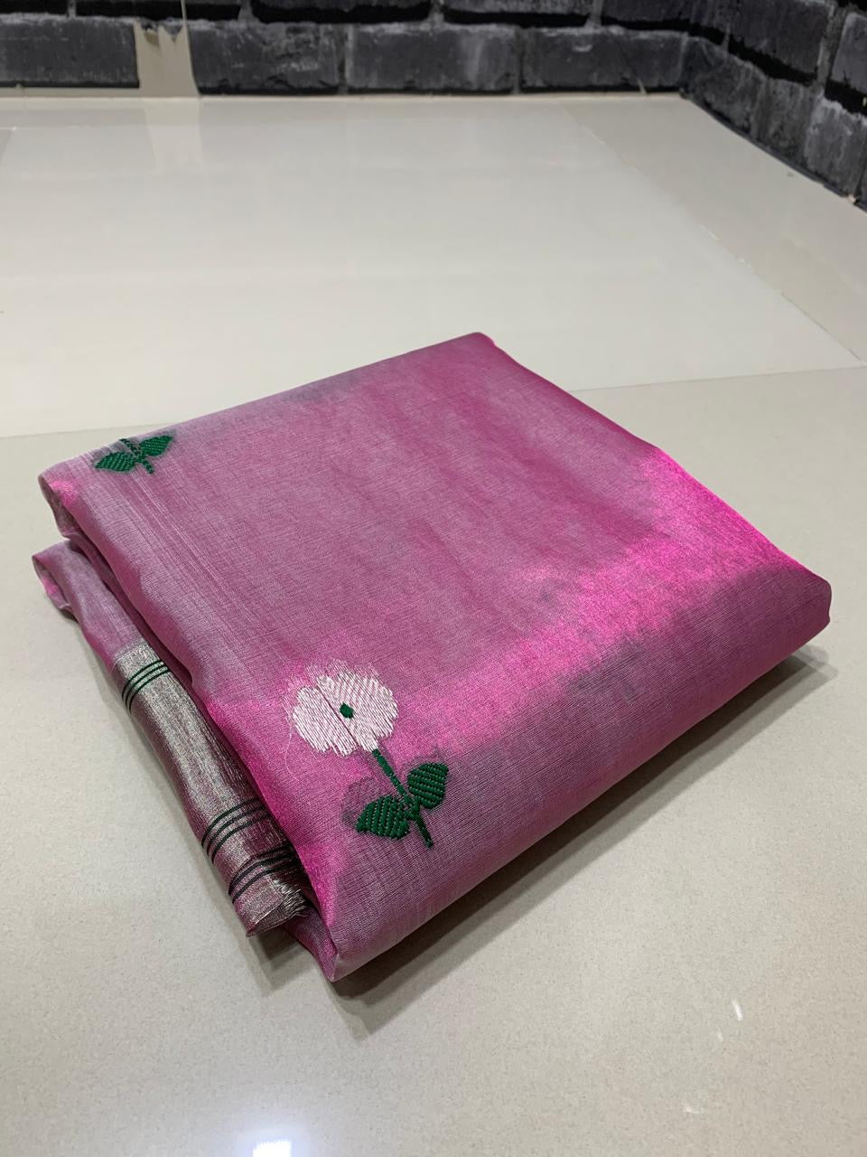 Pink luxury Chanderi saree elegant sari blouse - Saffronfashionindia