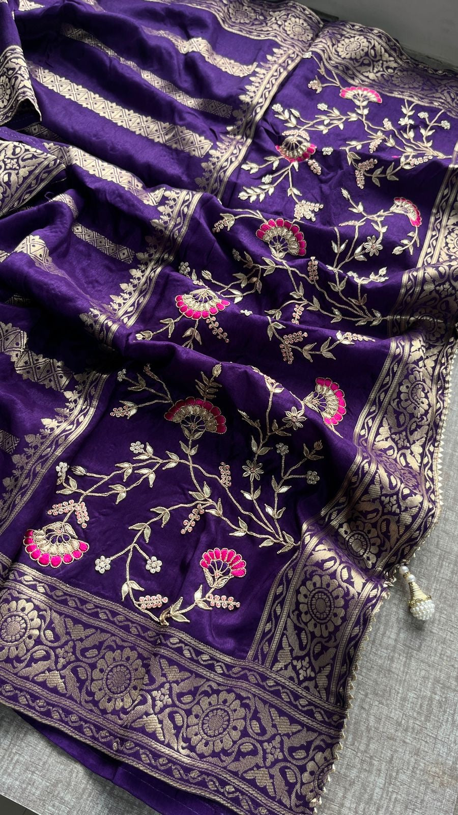 Purple munga silk saree Banarsi saree Indian sarees - Saffronfashionindia