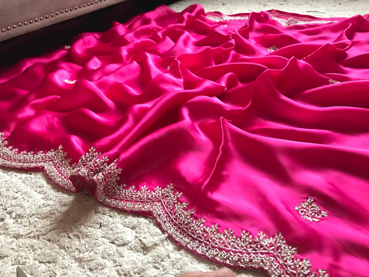 Pink satin organza saree women saree blouse - Saffronfashionindia