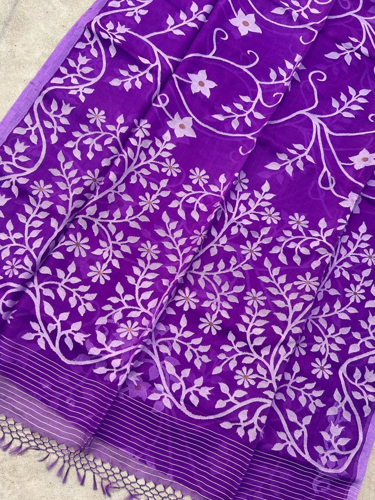 Purple Handloom Jamdani Saree Tantuj Sari - Saffronfashionindia