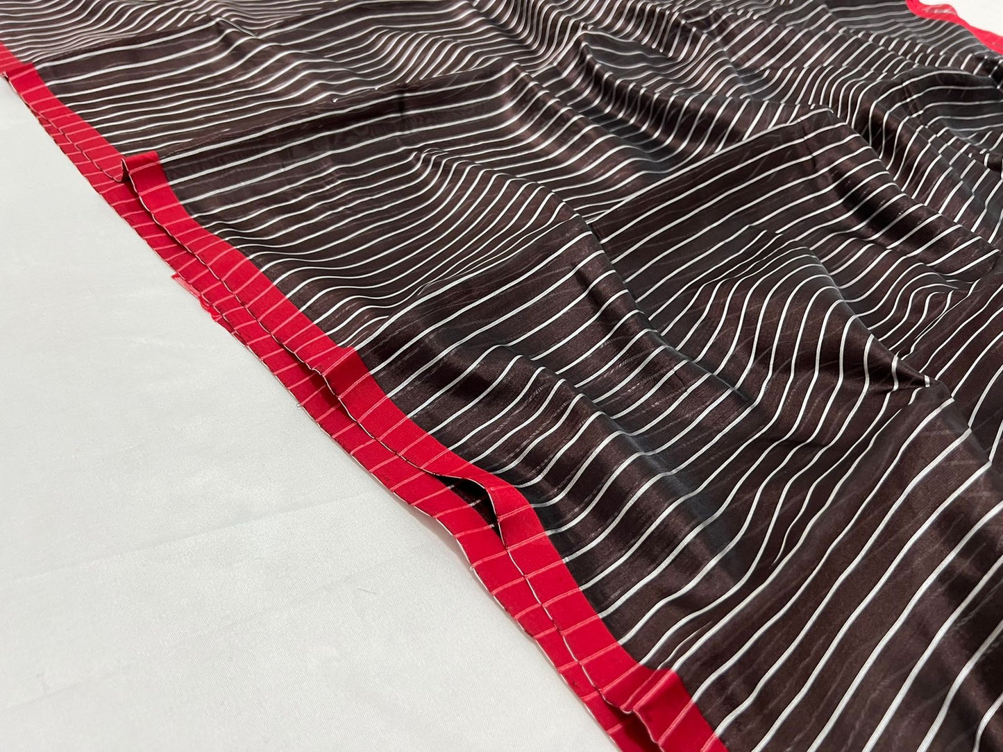 Striped Black red Chanderi saree beautiful sari - Saffronfashionindia