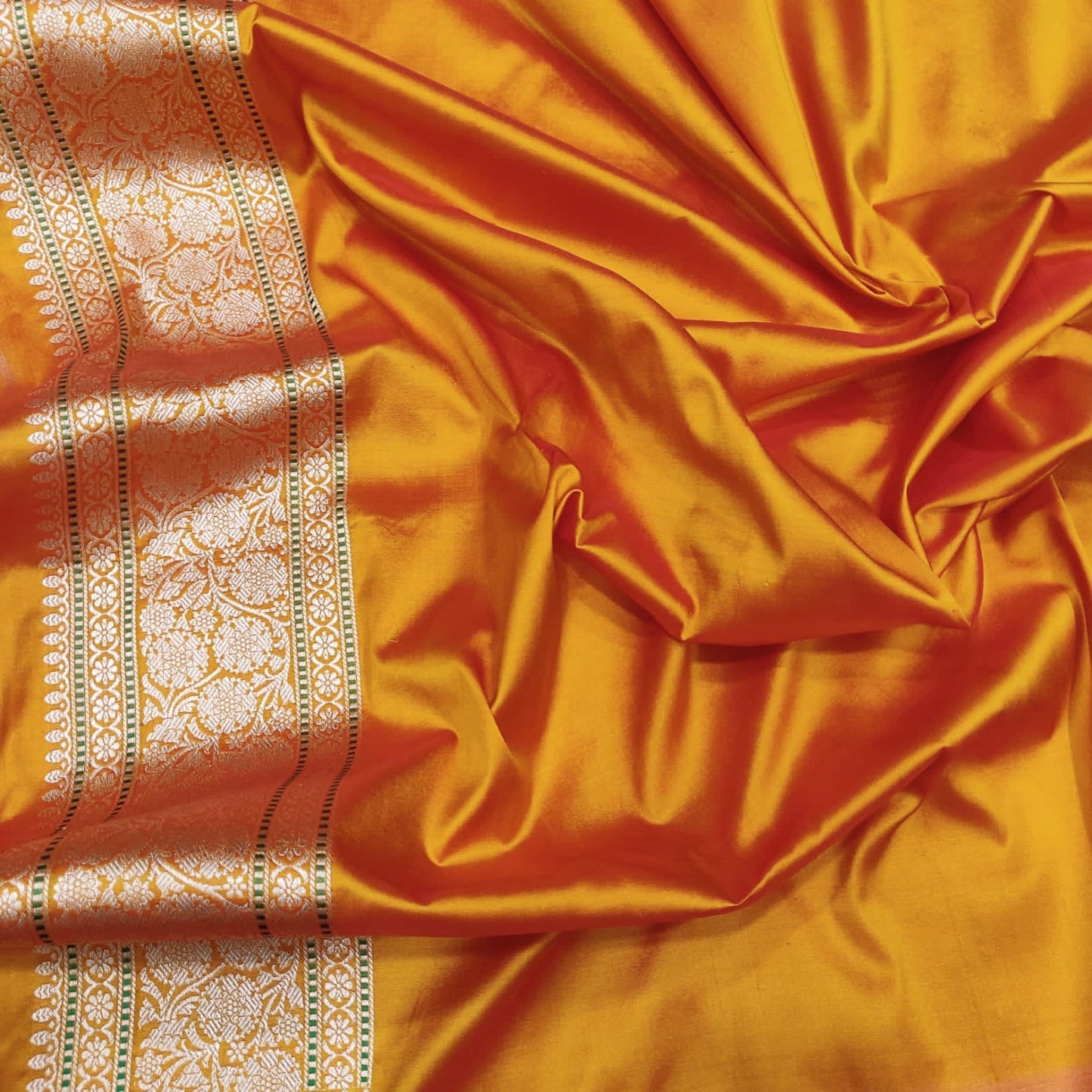 Yellow katan handwoven shaded milti striped sarees - Saffronfashionindia