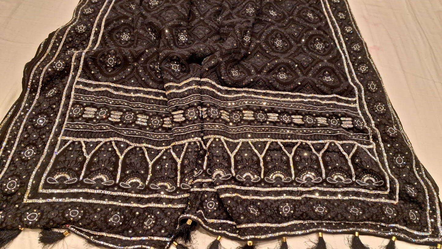 Black Gorgette Chikankari Saree Indian Pakistani Sarees - Saffronfashionindia
