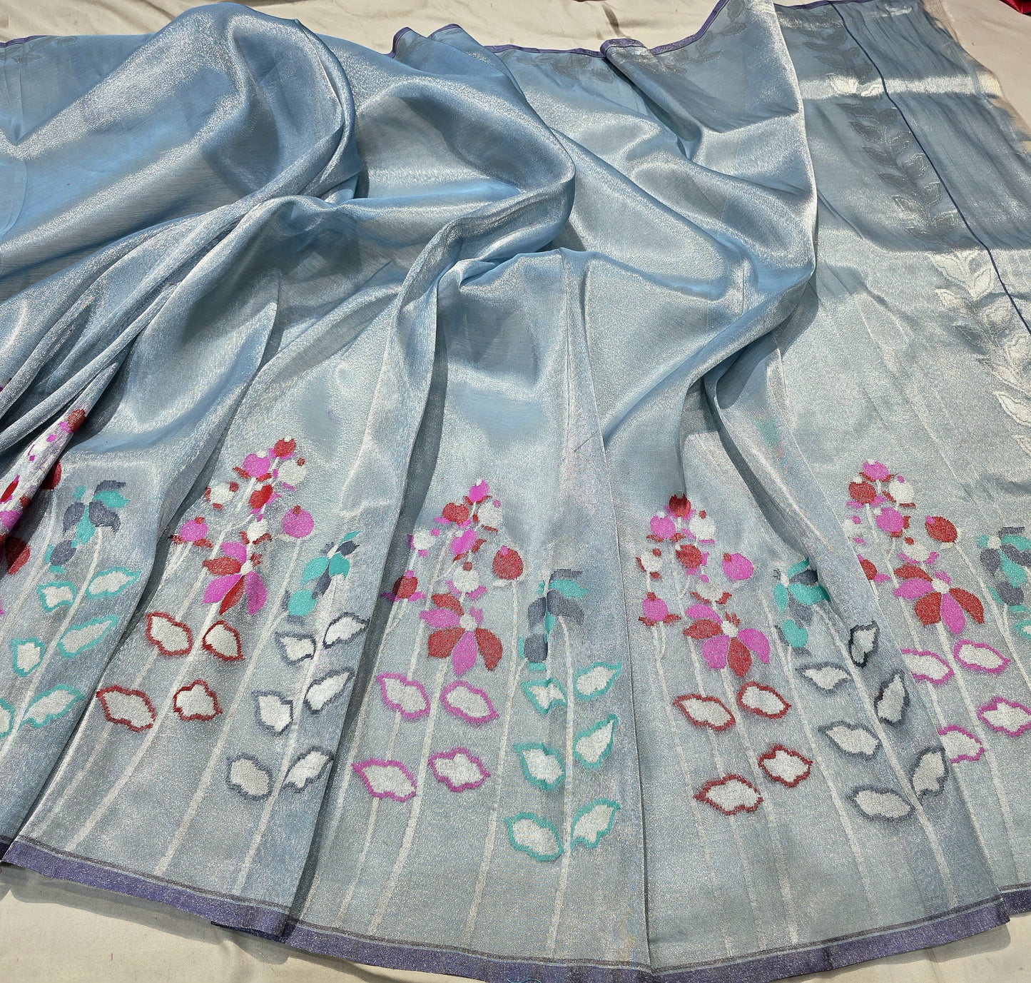 Tissue iktara saree Bengal traditional saree Indian sari blouse Saffronfashionindia