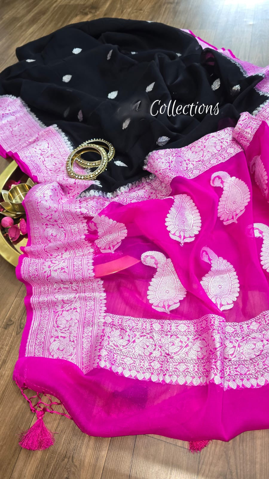 Black banarsi chiffon saree kaduwa saree Indian sari blouse SaffronFashion