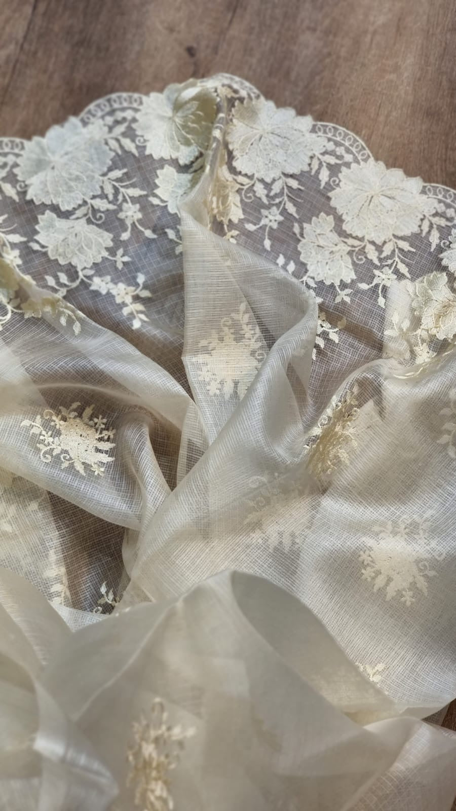 Kota Tussar Embroidery Saree Scalloped sari blouse Saffronfashionindia