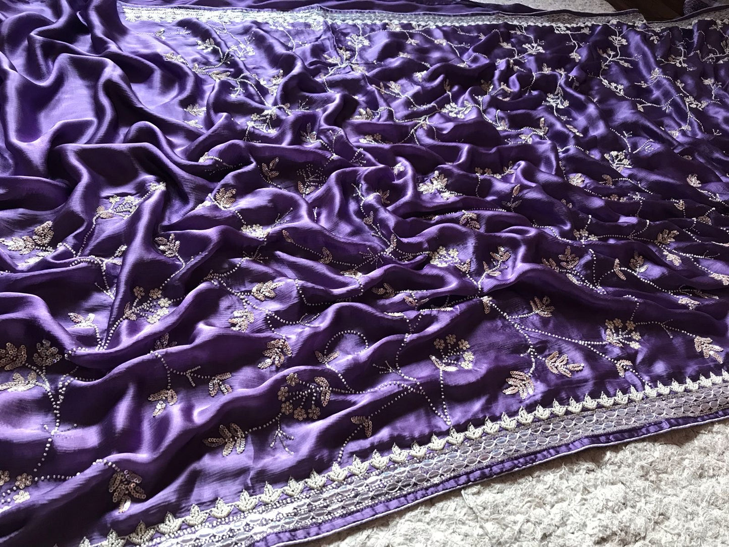 Satin Silk Premium Purple Luxury Saree Beautiful sari - Saffronfashionindia