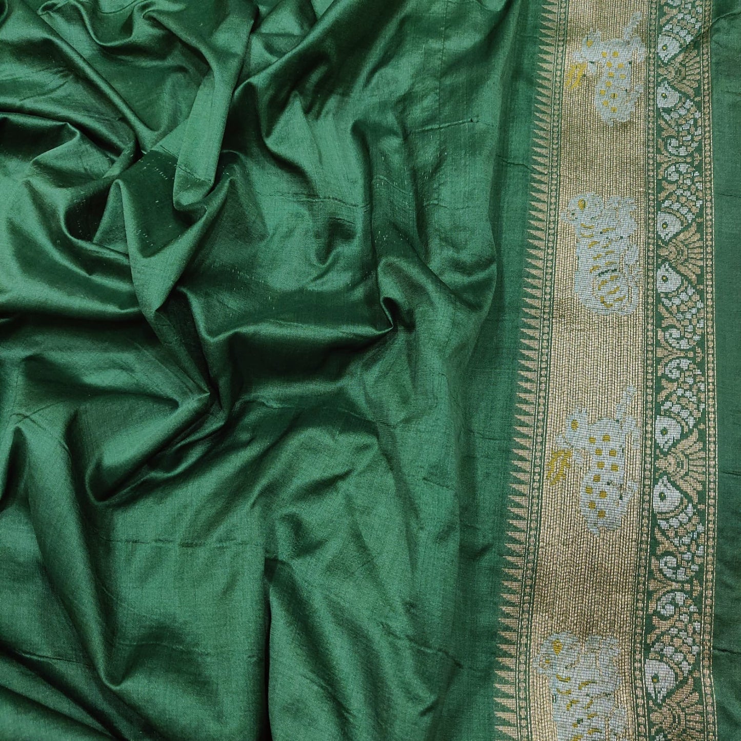 Green katan silk saree handwoven sarees Indian sari blouse - Saffronfashionindia