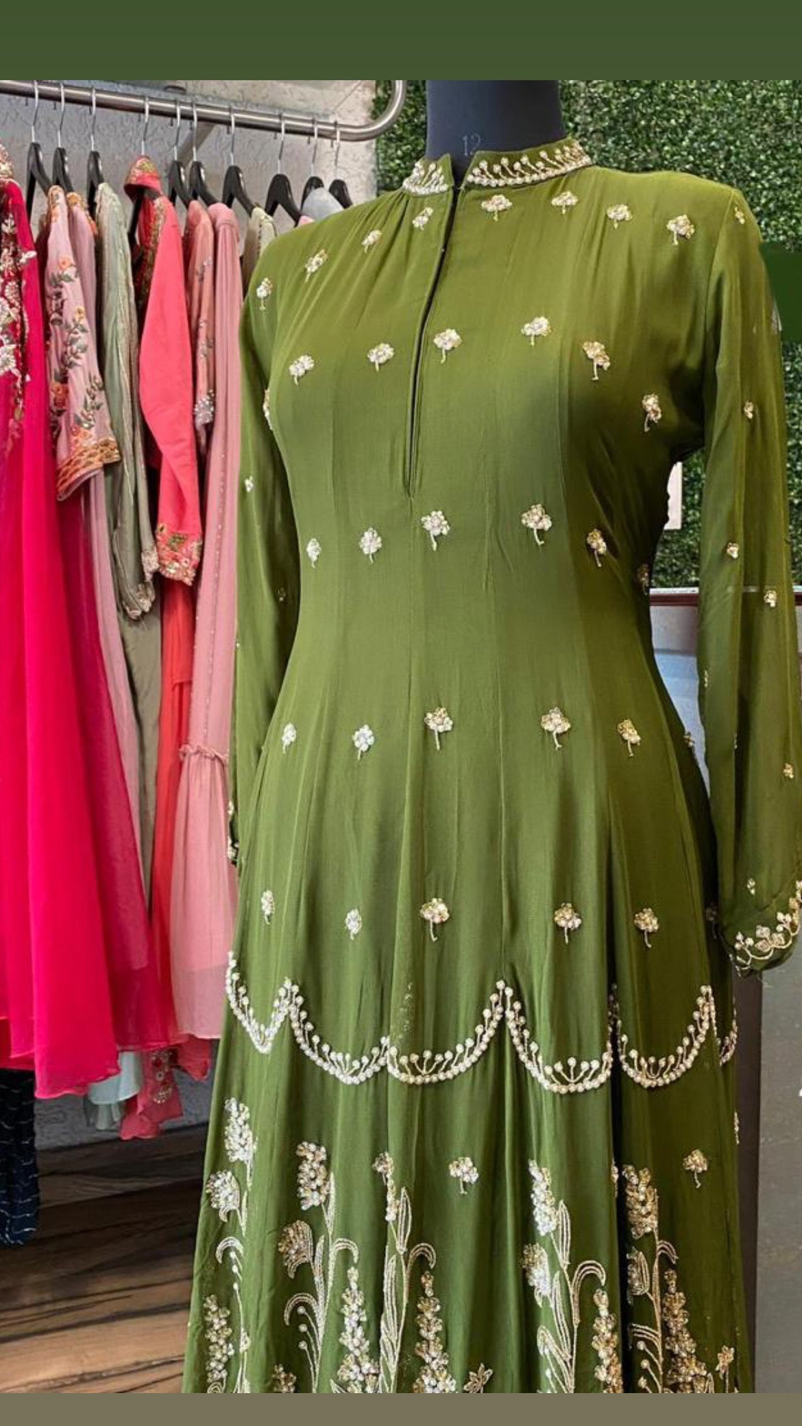 Green lavina Gorgette gown women Dress - Saffronfashionindia
