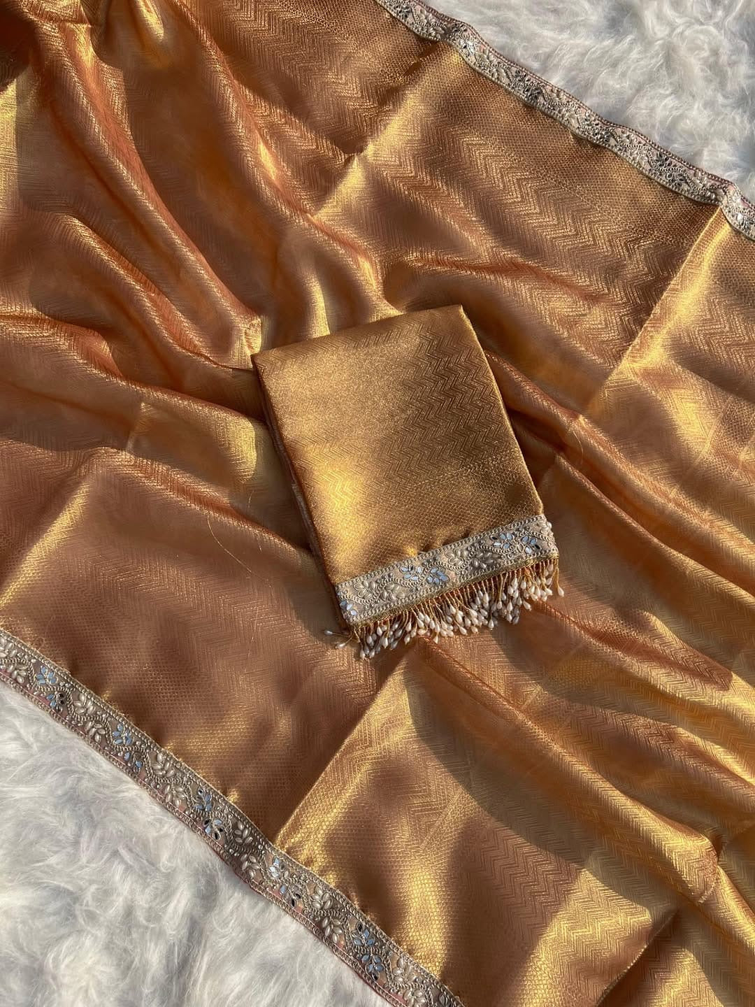 Vahija Banarsi saree soft silk saree partywear sari blouse SaffronFashion