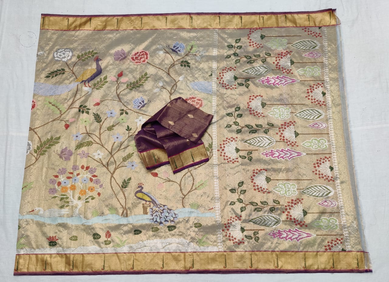 Indian Zari Kota Saree Double Tissue saree - Saffronfashionindia