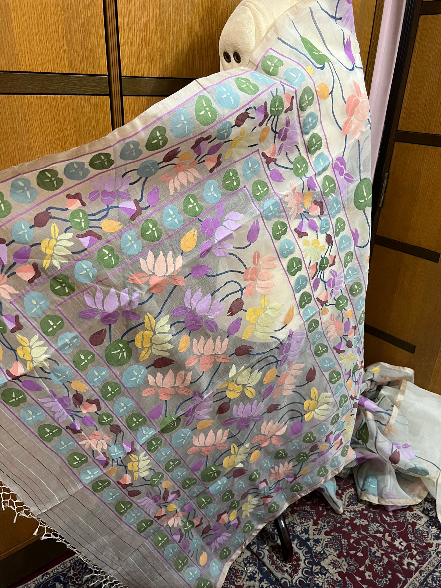 Floral Tantuj Jamdani Saree Bengal Traditional Indian Sari - Saffronfashionindia