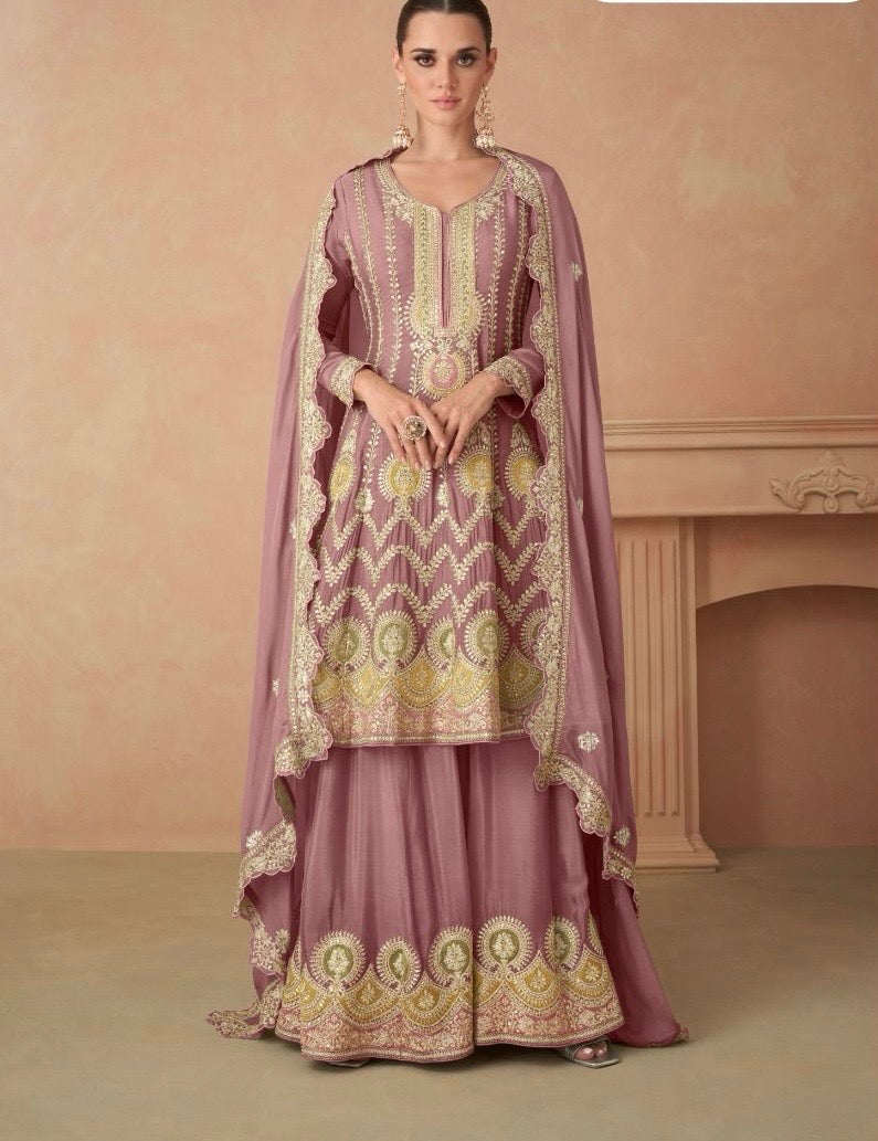 Chinon Indian Tradition Dress Gharara dress - Saffronfashionindia