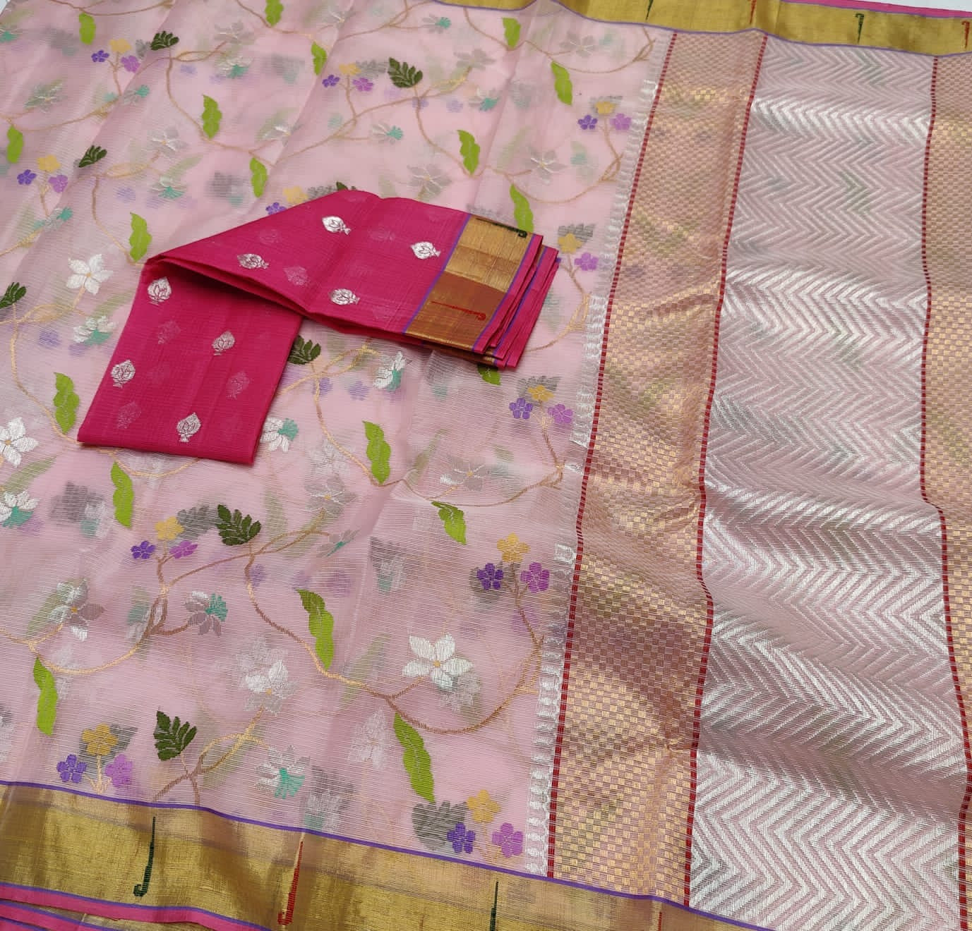 Pink Kota weaving jall border - Saffronfashionindia