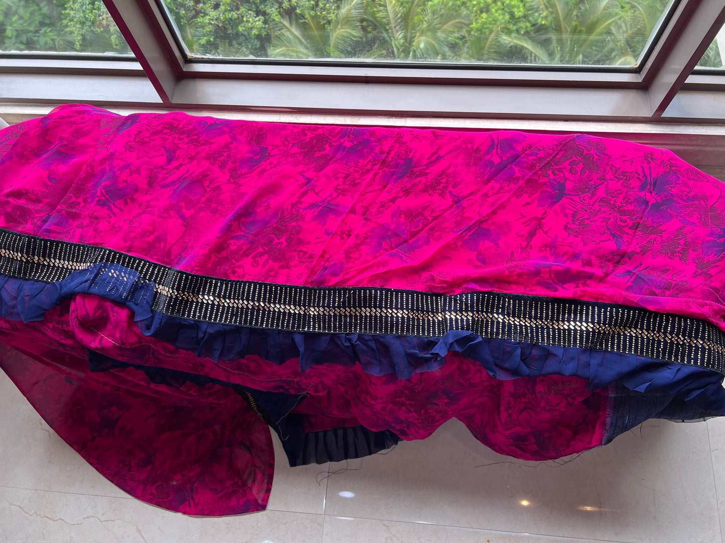 Pink ruffle chiffon saree Partywear sari blouse - Saffronfashionindia