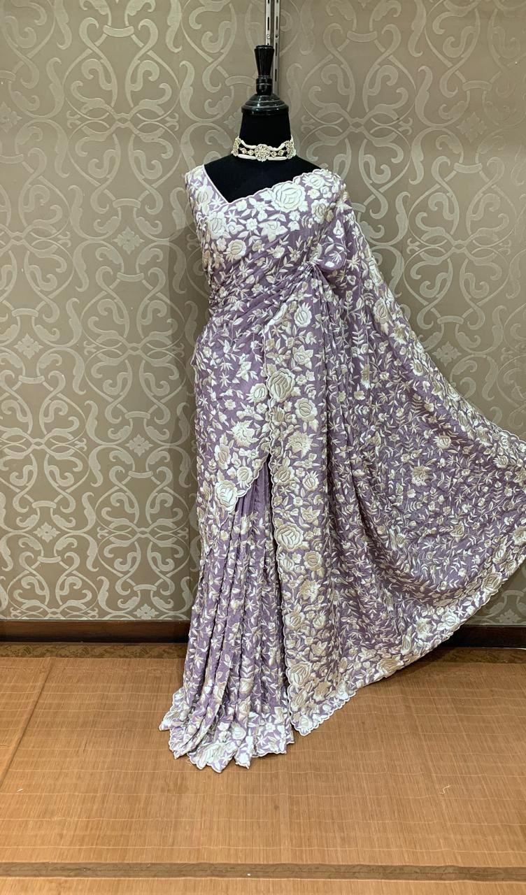 Lavani Georgette saree Indian trendy saree blouse - Saffronfashionindia