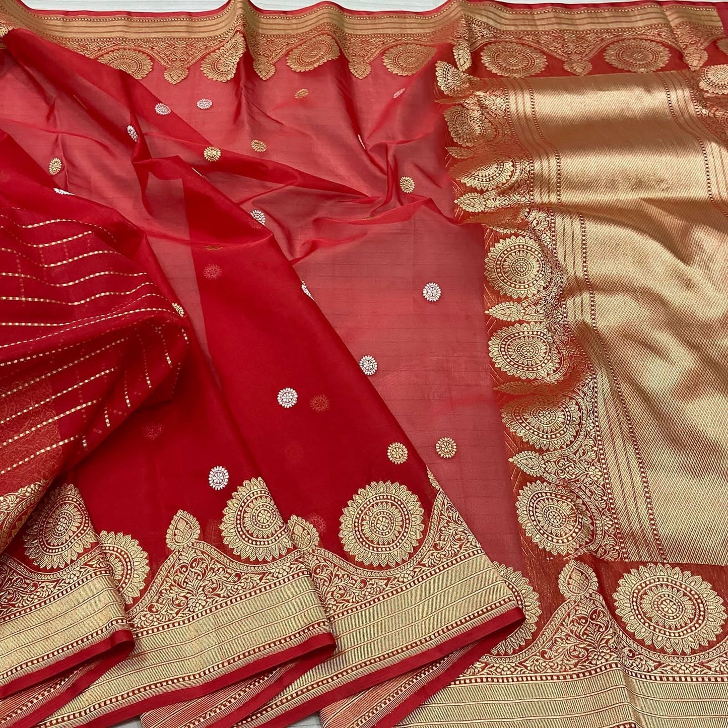 Bengal traditional saree red saree bridal saree SaffronFashion