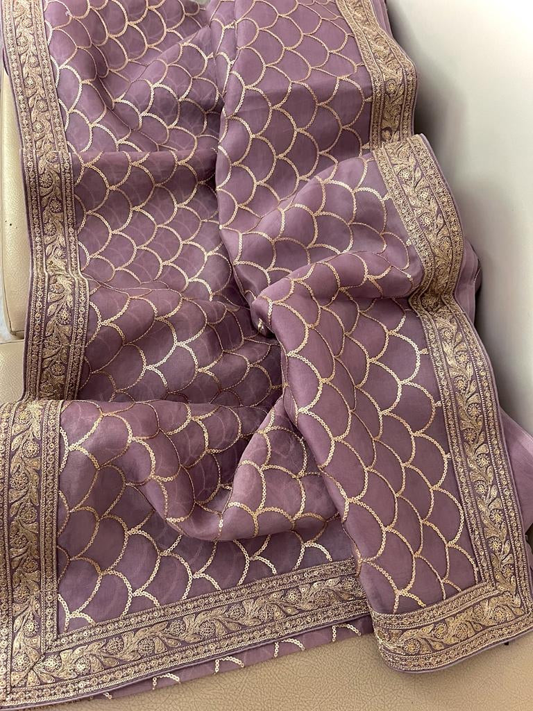 Ashik organza sequins Indian saree - Saffronfashionindia