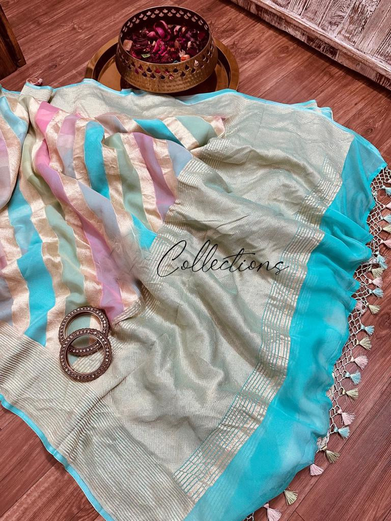 Striped Rangkat pure Gorgette sarees - Saffronfashionindia