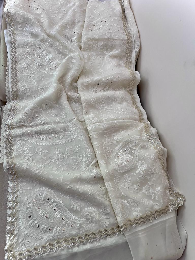 Kiara Kashmiri inspired gorgette saree Chikankari saree women sari blouse - Saffronfashionindia