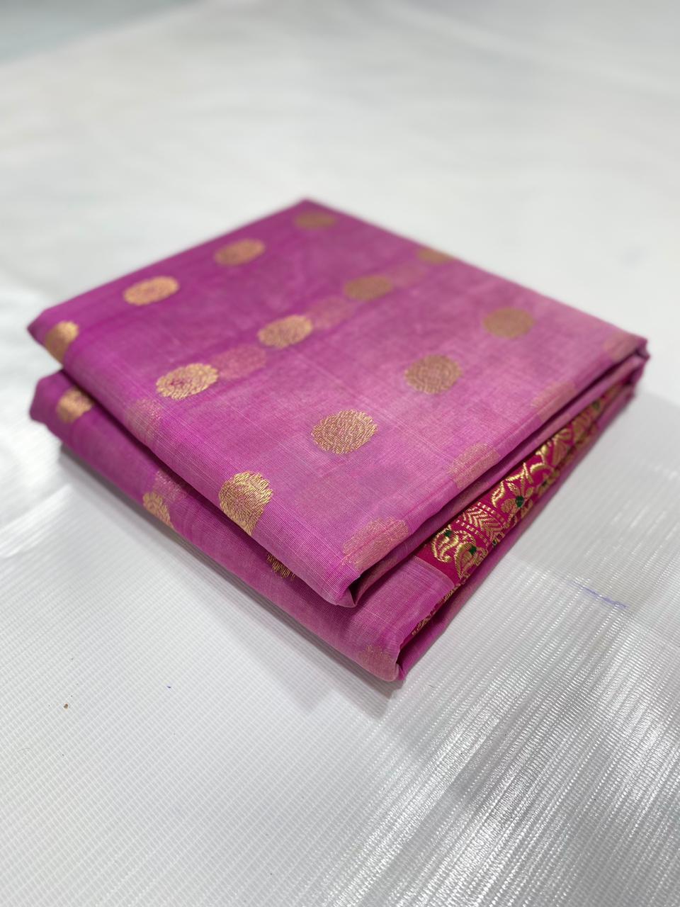 Vanita pink Chanderi silk sari - Saffronfashionindia
