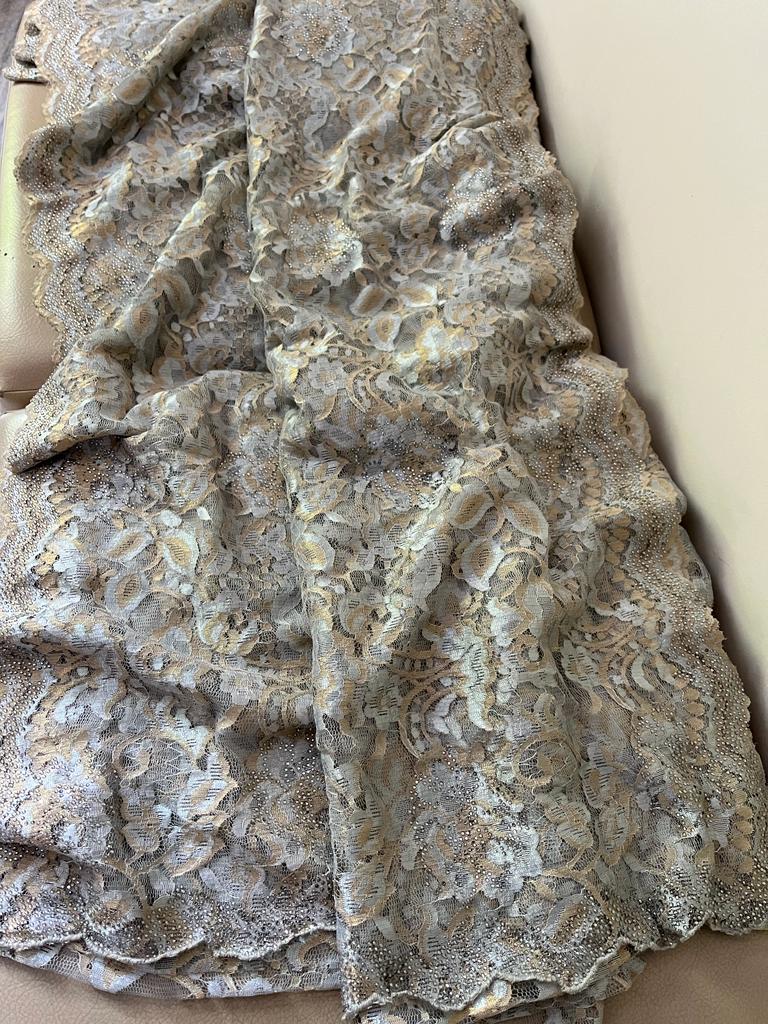 Kinzal Chaintley lace saree swarosvki inspired sari - Saffronfashionindia