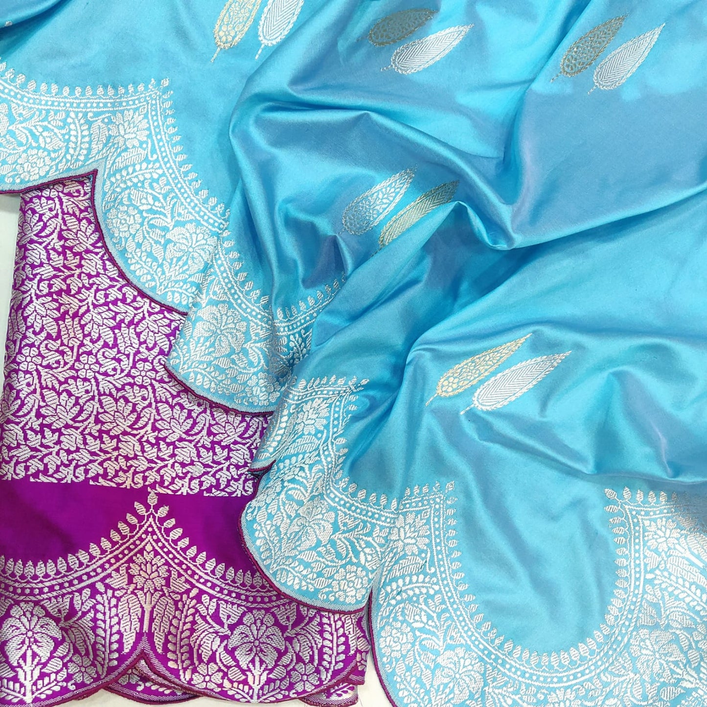Firoza blue Katan silk sares - Saffronfashionindia