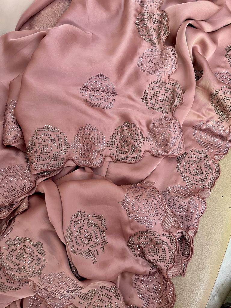 Swarosvki inspired satin saree - Saffronfashionindia