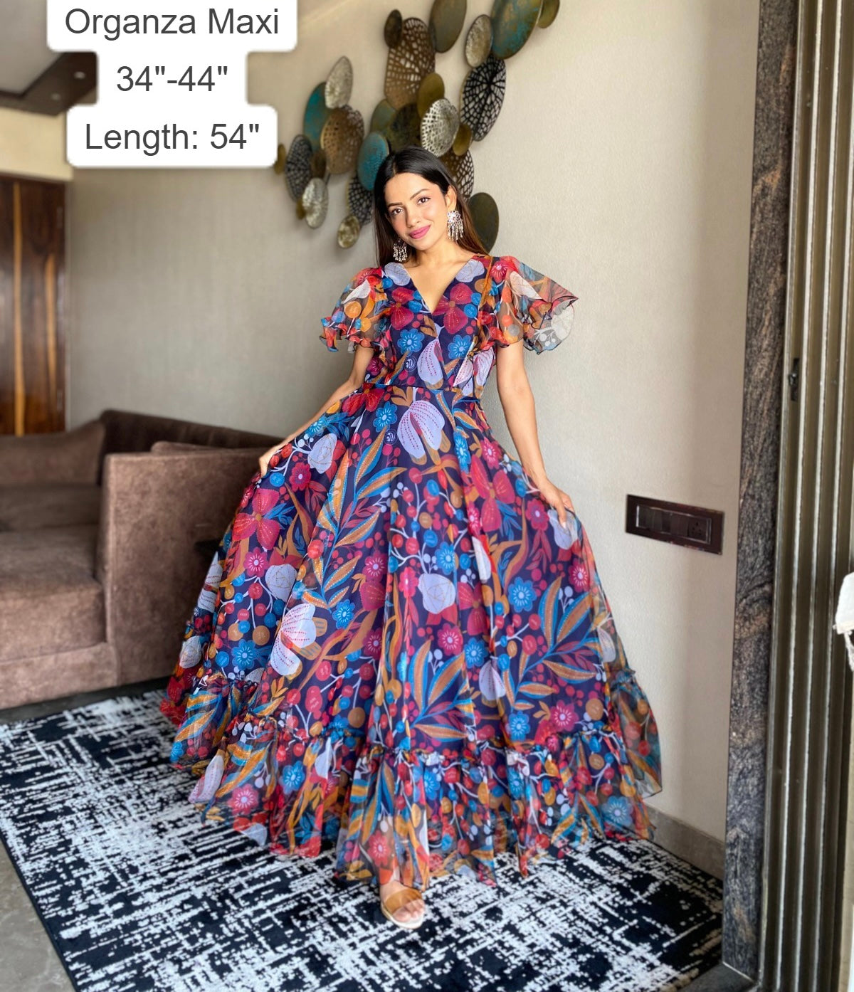 Lodha floral organza dress - Saffronfashionindia