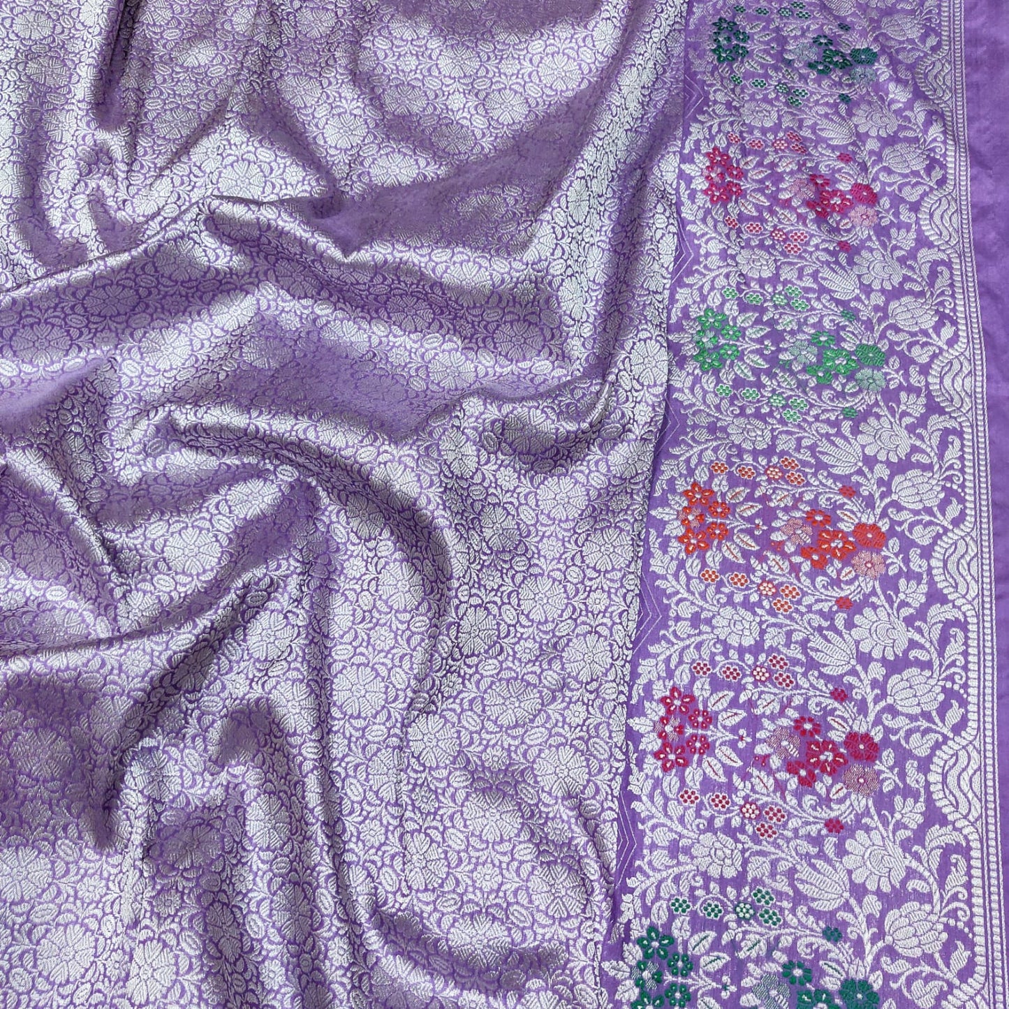 Rajwara handwoven kora Katan saree - Saffronfashionindia