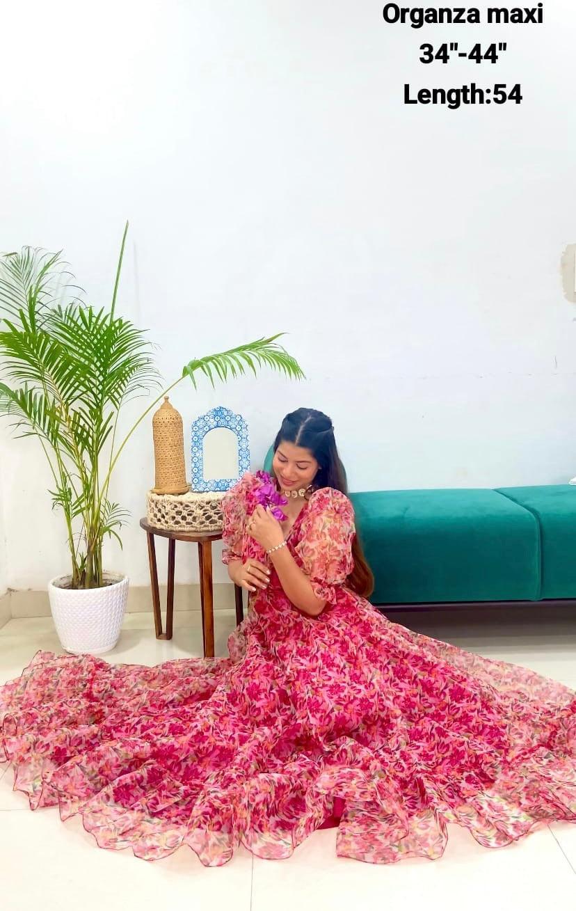 Pink casual gown dress - Saffronfashionindia