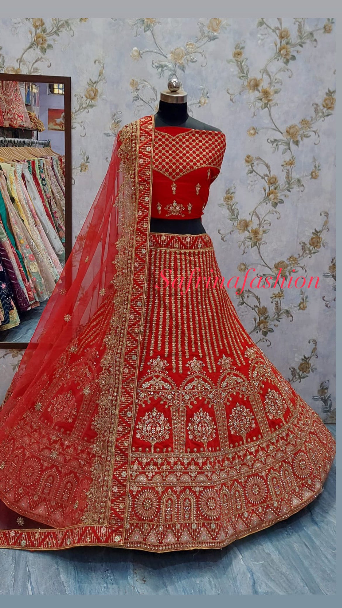 Red bridal beautiful Indian wedding lehanga - Saffronfashionindia