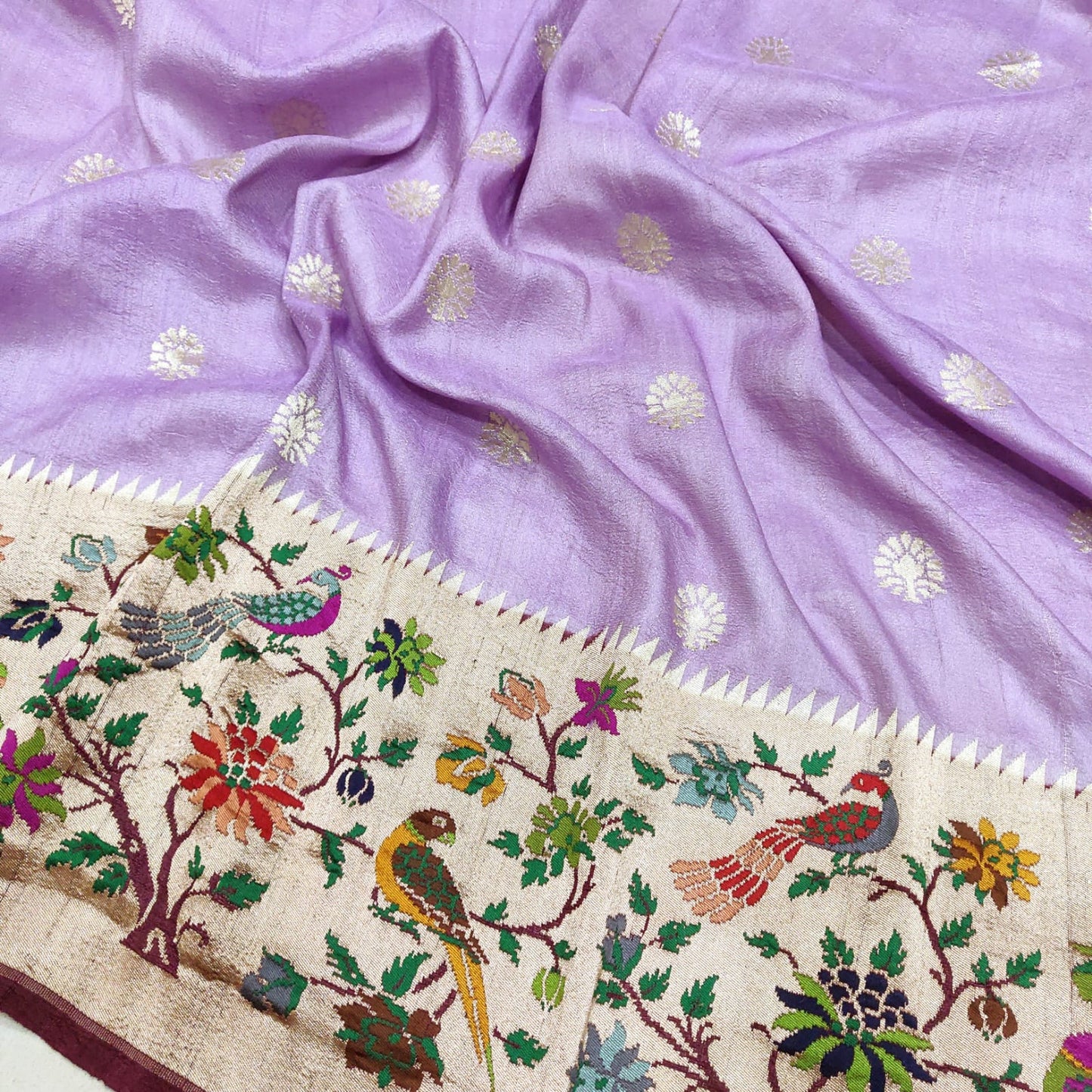 Mokshi tussar gorgette Meenakari sarees - Saffronfashionindia