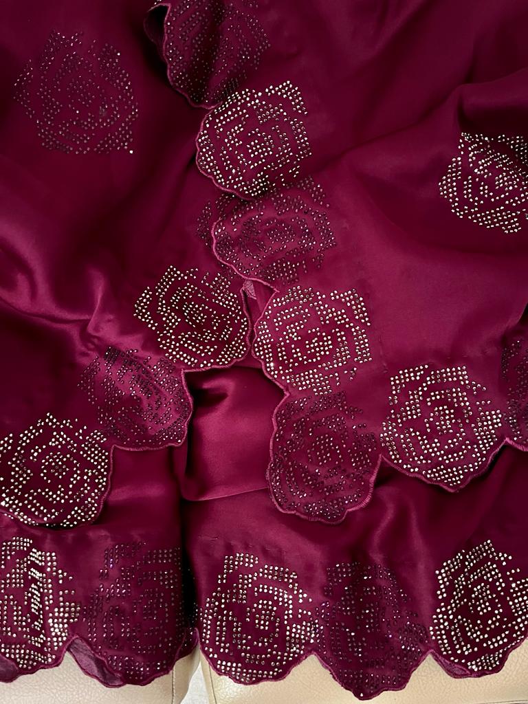 Rose inspired satin swarosvki sari - Saffronfashionindia