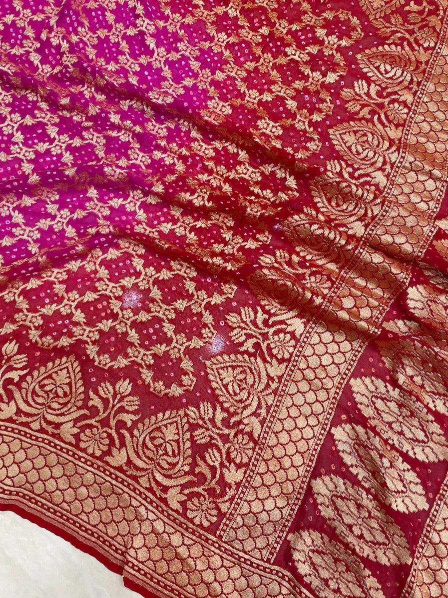 Shina gorgette Banarsi saree - Saffronfashionindia