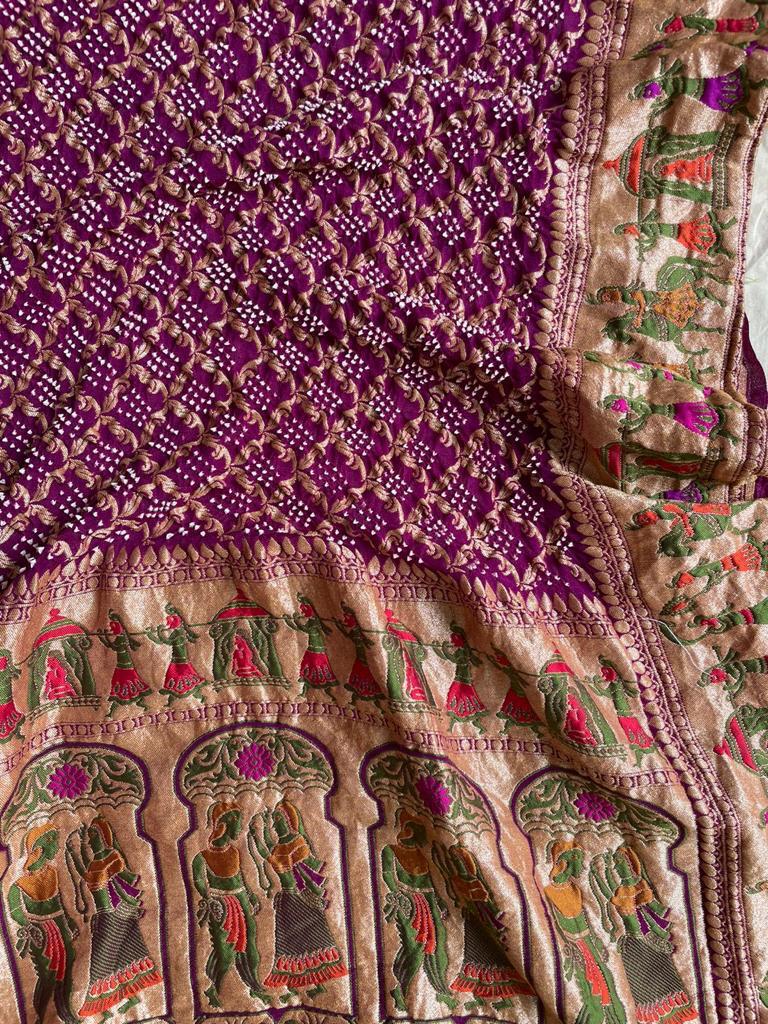 Gangotri handwoven bandhej dupatta - Saffronfashionindia