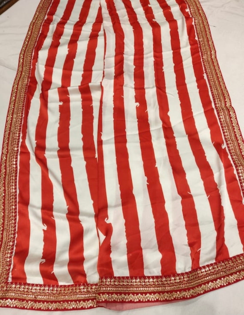 Striped satin saree - Saffronfashionindia