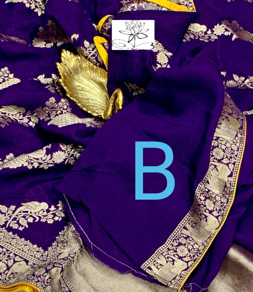 Ravish moonga crepe banarsi saree - Saffronfashionindia