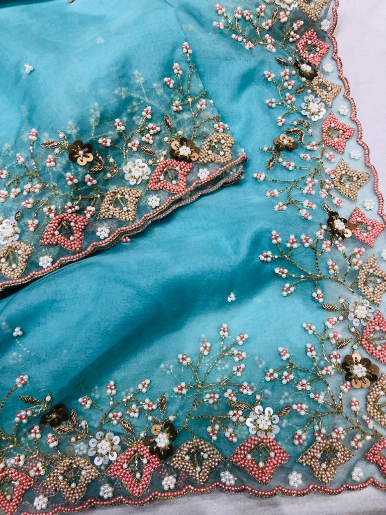 Organza Pearl saree - Saffronfashionindia