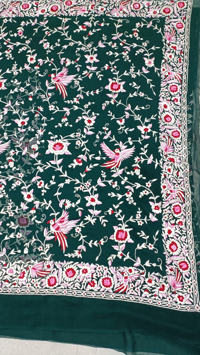 Emerald Parsi gara saree - Saffronfashionindia