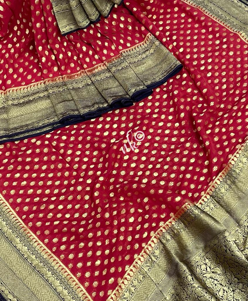 Woven banarsi gorgette saree - Saffronfashionindia