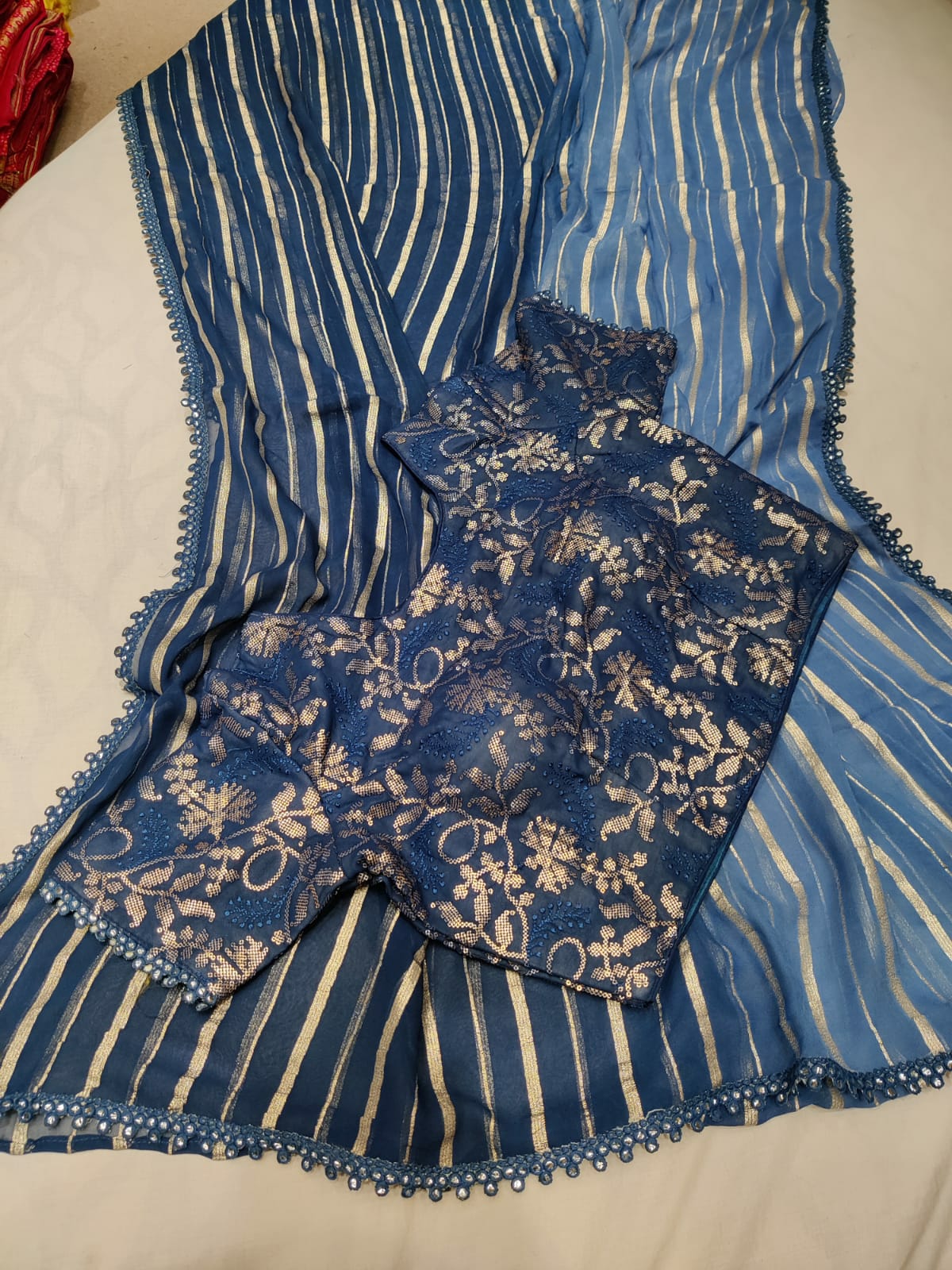 Shaded striped sexy partywear saree - Saffronfashionindia